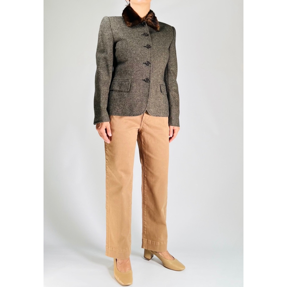 Get Lauren Ralph Lauren Womens Blazer Lambs Wool Faux Fur Collar Brown Size 6 - Picture 10 of 11